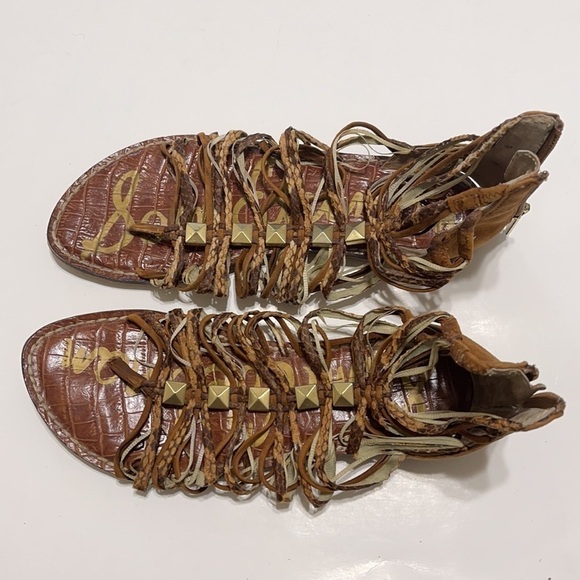 Sam Edelman Gladiator Brown Gold Sandals - Picture 3 of 9